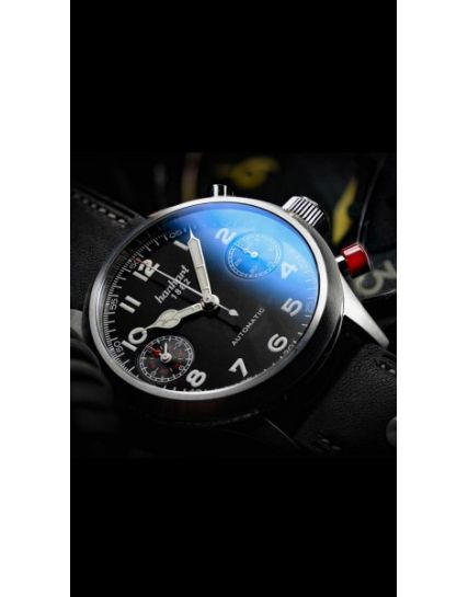 Hanhart Pioneer TwinDicator black, flat bezel 730.210-0010