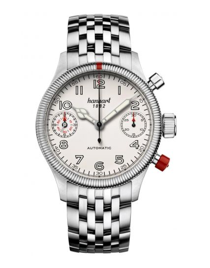 Hanhart Pioneer TwinDicator antique white, fluted bezel 731.200-6428