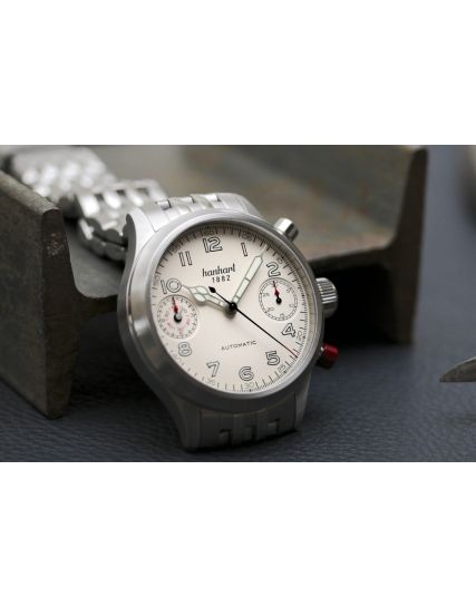 Hanhart Pioneer TwinDicator antique white, flat bezel 730.200-6428