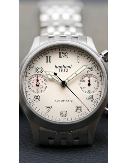 Hanhart Pioneer TwinDicator antique white, flat bezel 730.200-6428