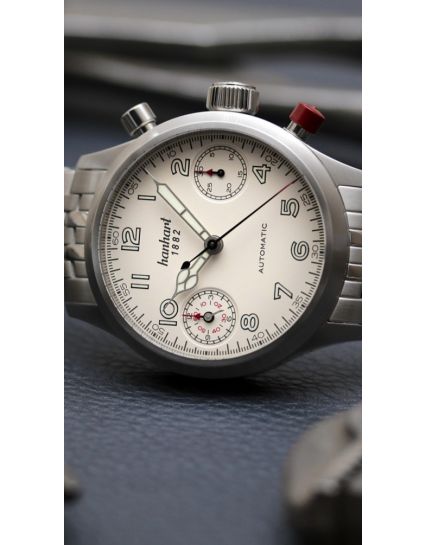 Hanhart Pioneer TwinDicator antique white, flat bezel 730.200-6428