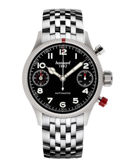 Hanhart Pioneer TwinDicator black, fluted bezel 731.210-6428