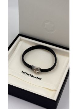 Montblanc Black Leather With Wolf-Head Closure In Sterling Silver MB12379063