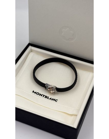 Montblanc Black Leather With Wolf-Head Closure In Sterling Silver MB12379063