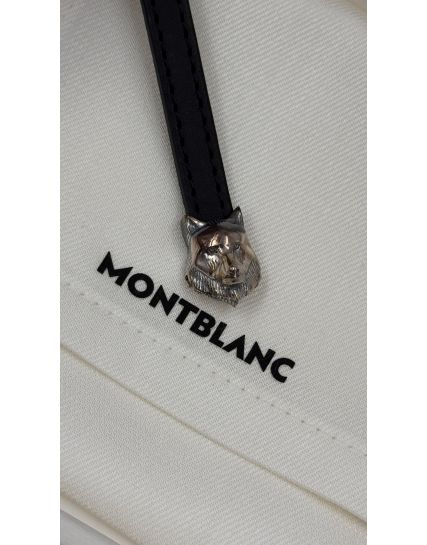 Montblanc Black Leather With Wolf-Head Closure In Sterling Silver MB12379063